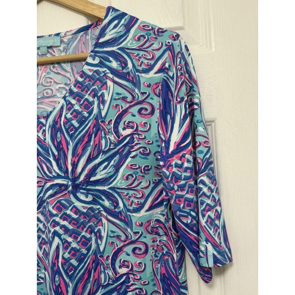 Anthony's Resort Wear Womens Dress Medium Abstract Coral Coastal Print
